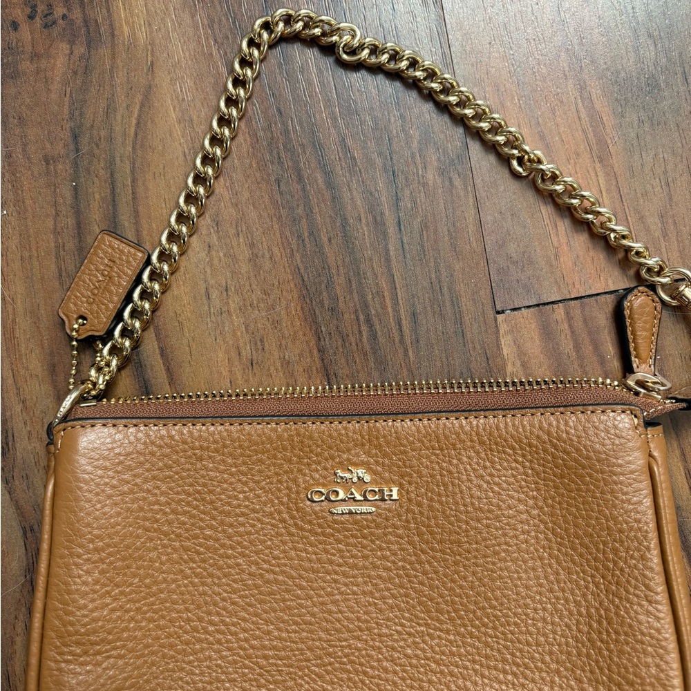Coach Brown Leather Crossbody Bag with Gold Chain